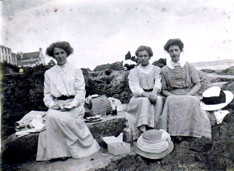 Three of the Barton daughters at the seaside, with Rosalie on the left