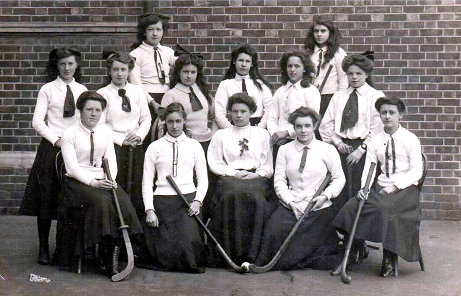 Rosalie in the school hockey team, about 1908.  She is the second from the right in the middle row.