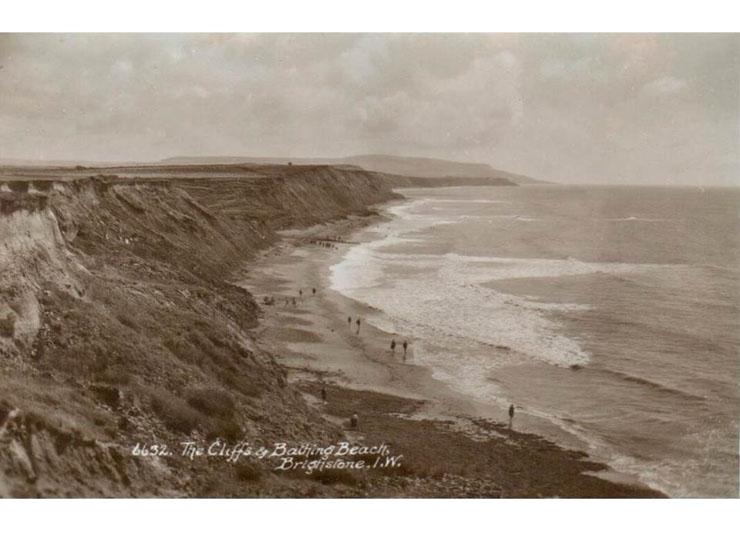 Brighstone – a view of the cliffs and bathing beach on a postcard of perhaps the 1930s