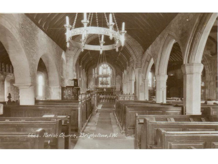Brighstone - the interior of the parish church shown in a postcard of perhaps the 1930s