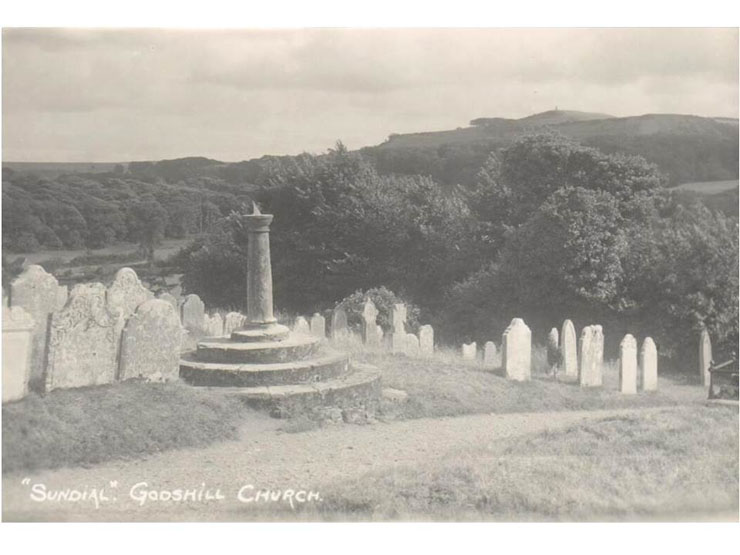 Godshill Church – the sundial shown in a postcard of perhaps the 1930s 