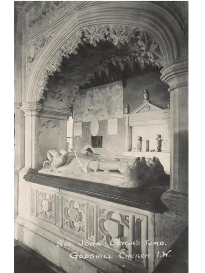 Godshill Church - Sir John Leigh’s tomb in a postcard of perhaps the 1930s
